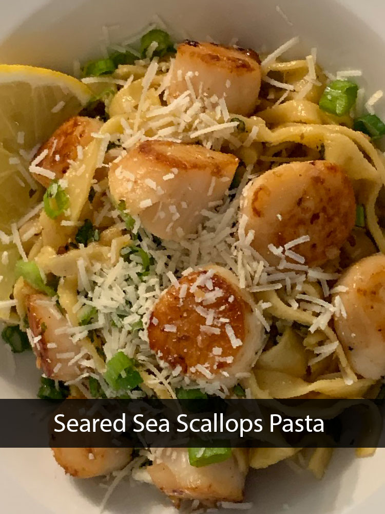 Sea Scallop pasta with garlic and white wine Grill Hunters